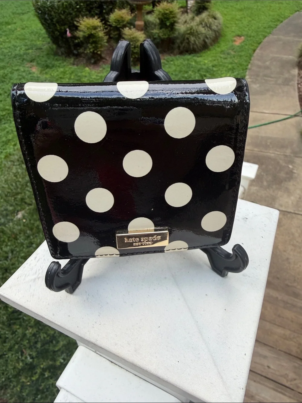 kate spade Black Patent Polka Dot Wallet with Cream Dots - Picture 3 of 16